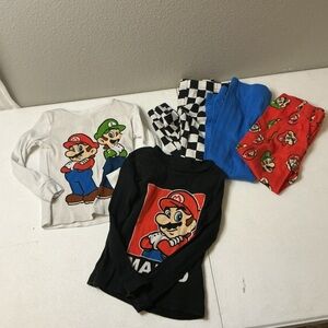 Super Mario 4T Pajama Lot 5pc Set Shirts Jogger Pants EUC